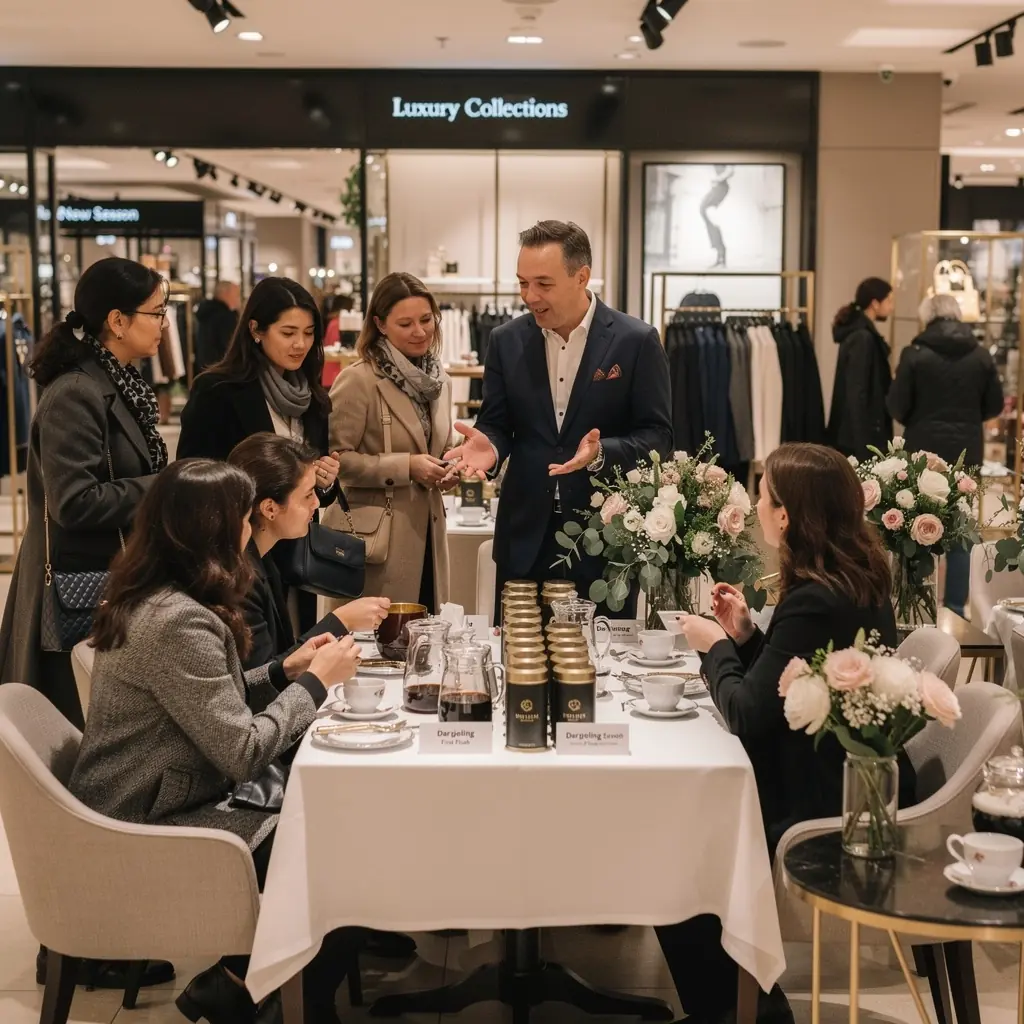 Table de dГ©gustation avec diffГ©rents accessoires pour apprГ©cier le thГ© Darjeeling en toute Г©lГ©gance.