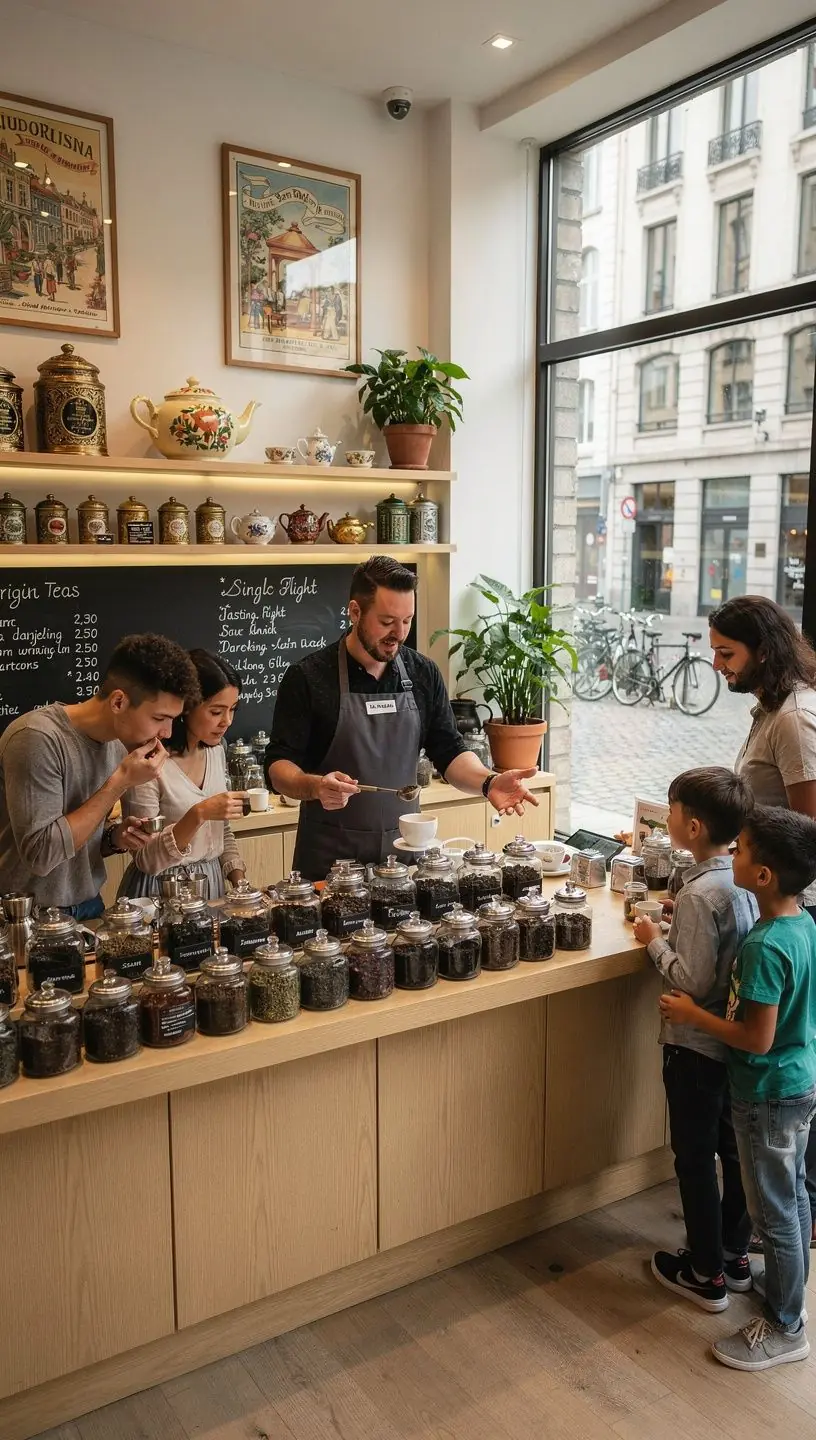Scène d'une dégustation de thé Darjeeling, avec des bulles rappelant le champagne.